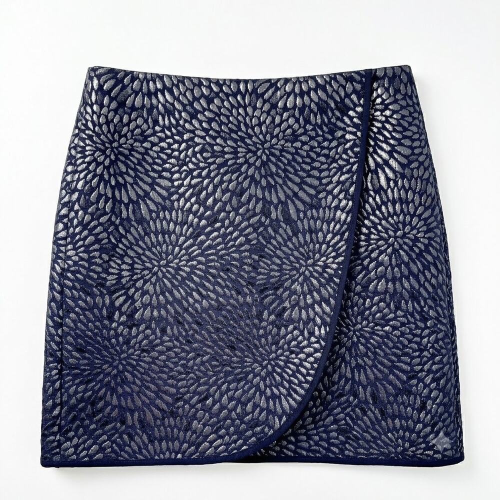 LOFT Shimmer Splash Wrap Mini Skirt Black Jacquard Lined Ann Taylor Womens 6